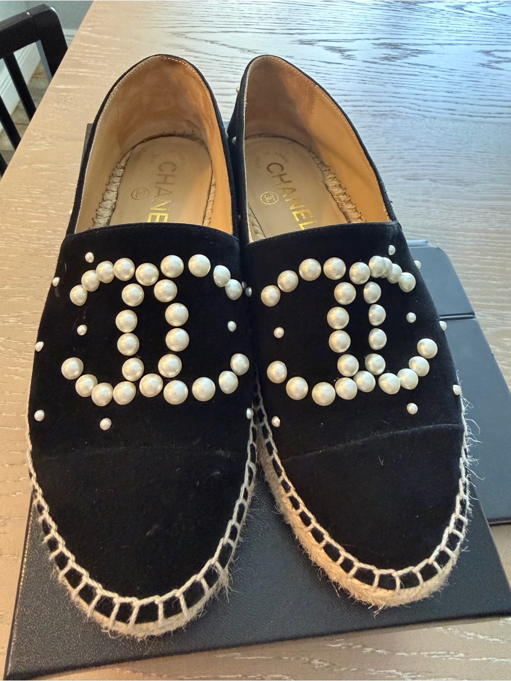 Chanel Black Pearl Cc-Embellished Espadrilles